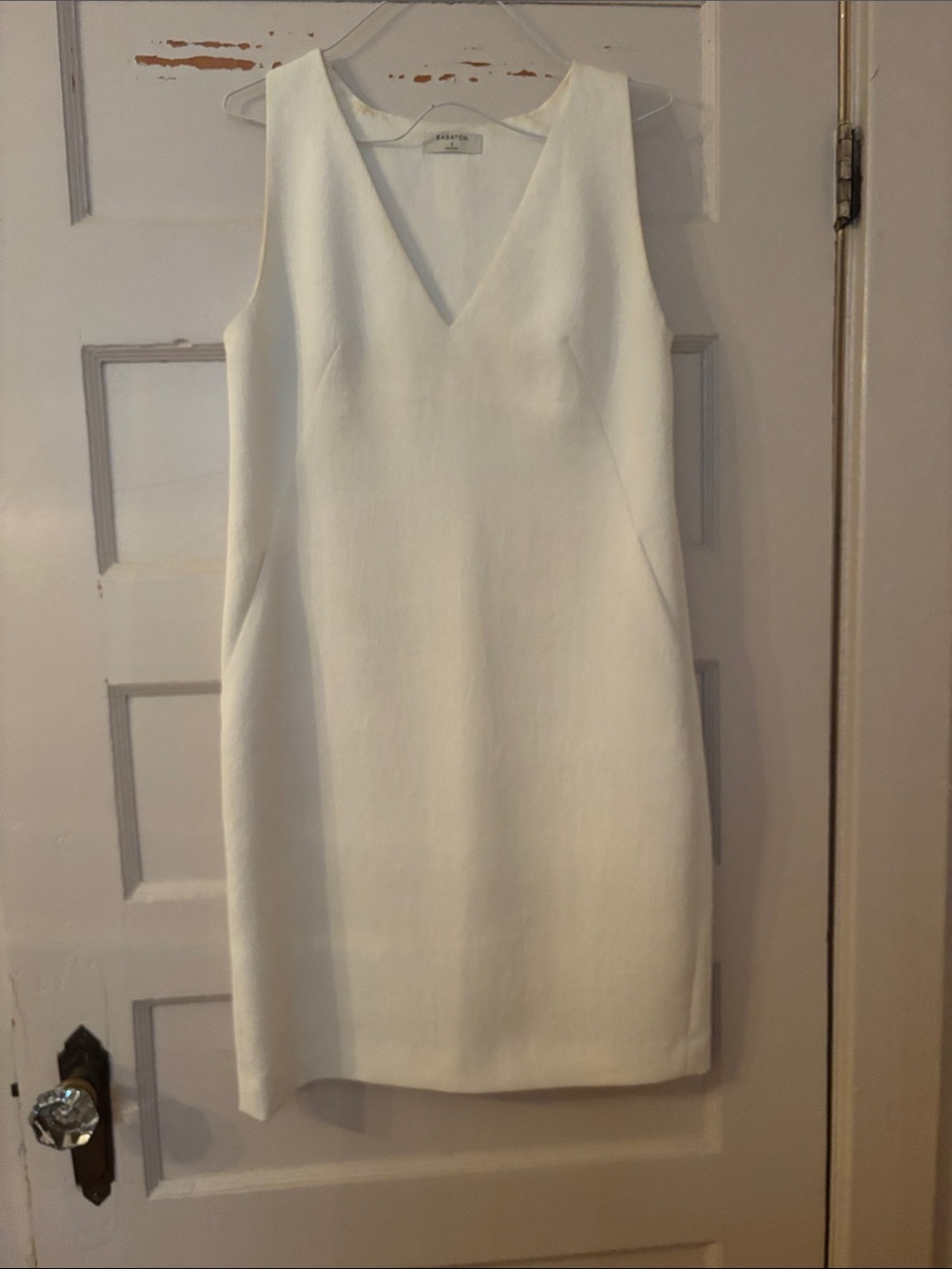 Babaton White V-Neck Midi Shift Dress